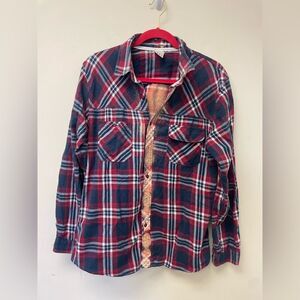 Upcycled Men’s AXXS Blue Red Plaid Bleached Flannel